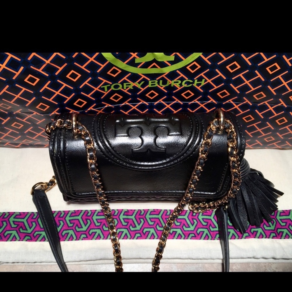 Tory Burch Black Leather Fleming Micro Crossbody